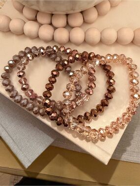 Neutral Faceted Bead Bracelet Stack Set in Champagne & Mocha Tones